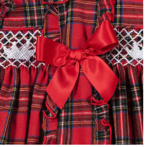 Caramelo Girls Ruffle Tartan Hand Smocked Bloom PJ Set